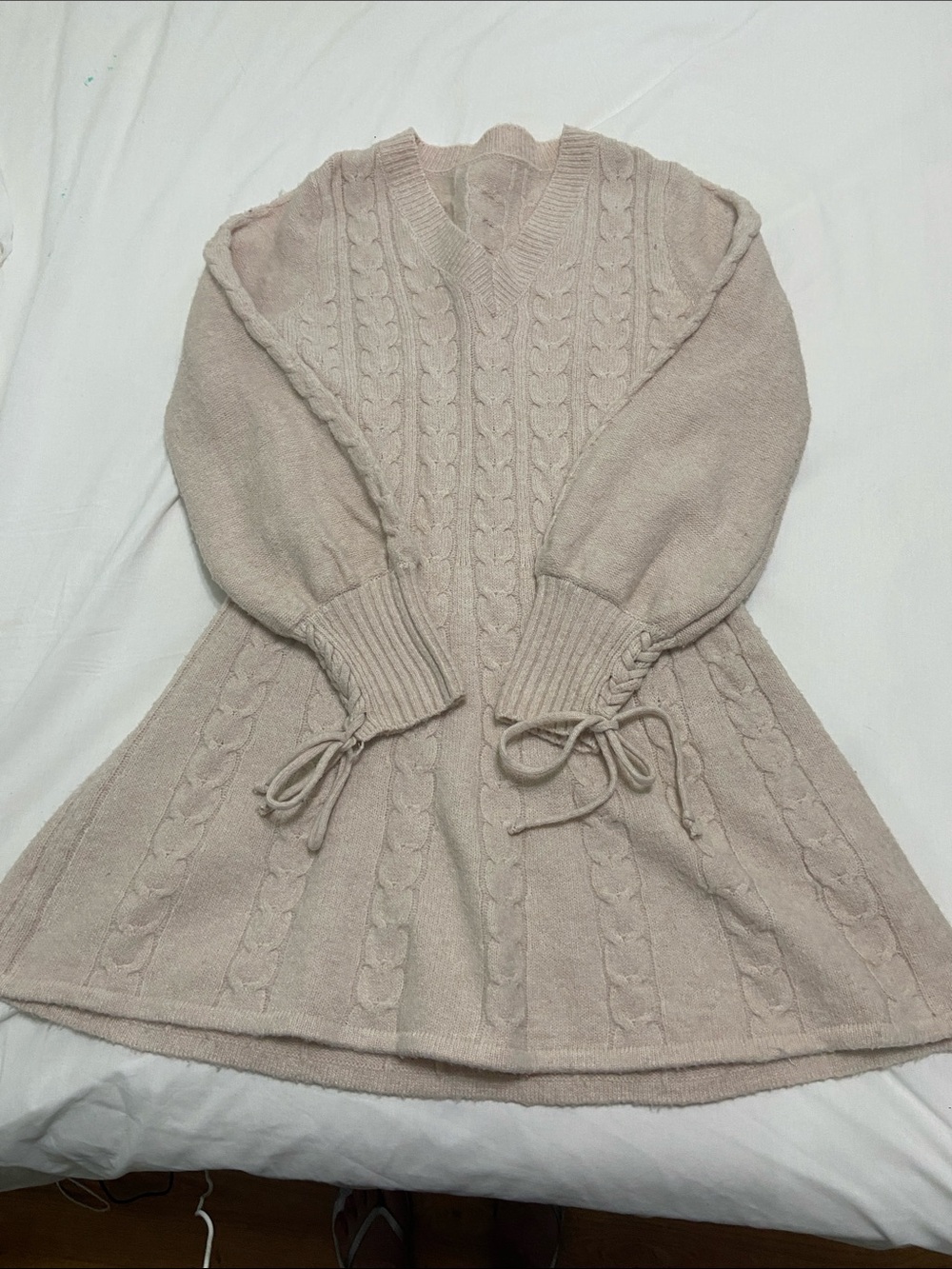 Super cute cable knit sweater dress with lace up sleeves